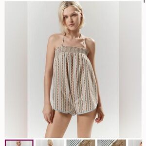 Strawberry print pajama romper